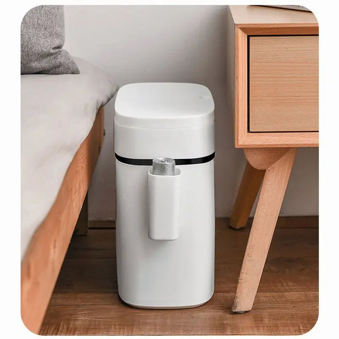 14L Press-Top Waterproof Bathroom Waste Bin — White PP Plastic