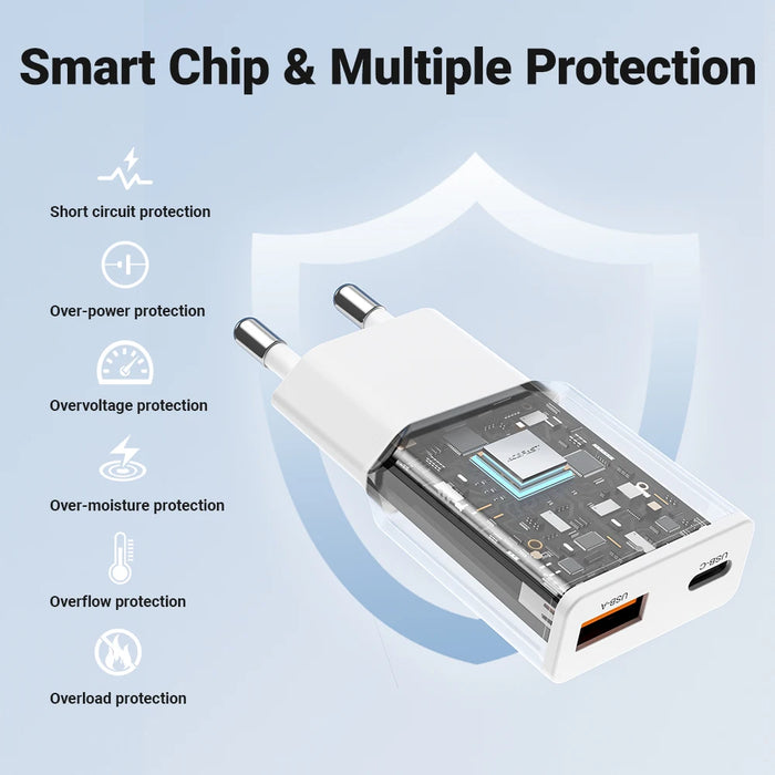 ACEFAST 30W GaN USB-C Fast Charger (EU Plug) – USB-C + USB-A PD/QC Travel Adapter