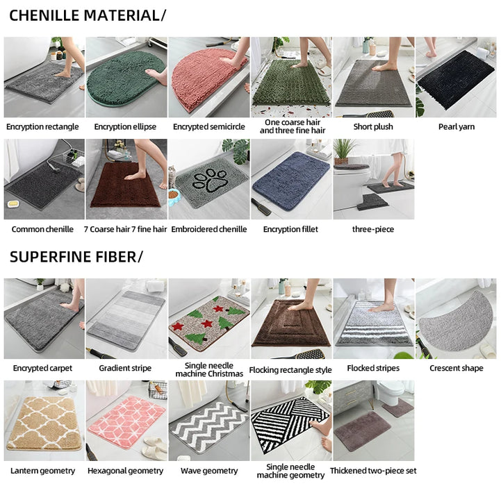 Three‑Piece Stone‑Pattern Microfibre Bathroom Mat Set — Water‑Absorbent & Non‑Slip