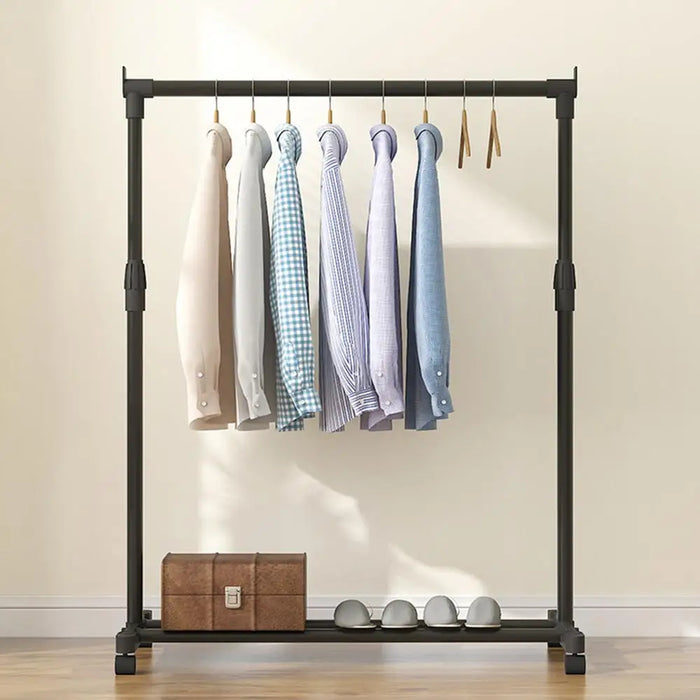 Telescopic Heavy-Duty Metal Clothes Rack on Wheels — Adjustable Garment & Drying Rack