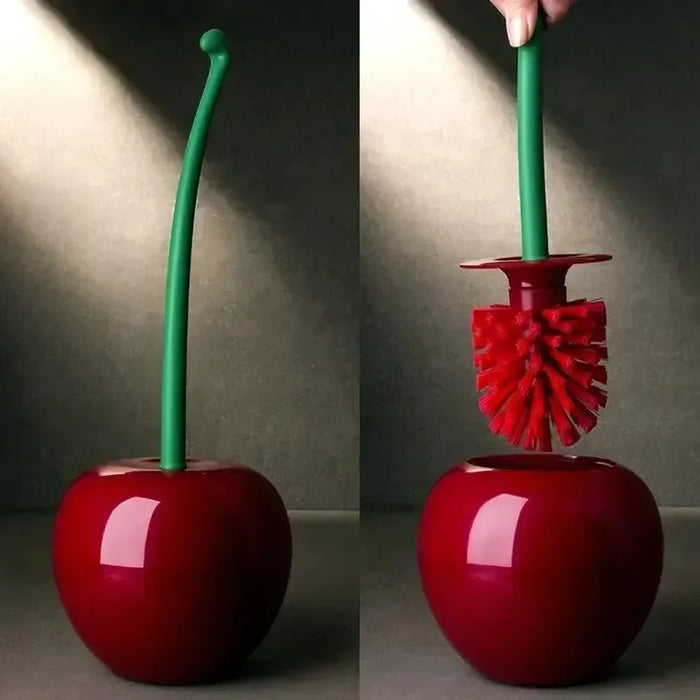 Cherry-Shaped Toilet Brush & Holder — Wine Red, Thick Head, Anti-Slip Handle