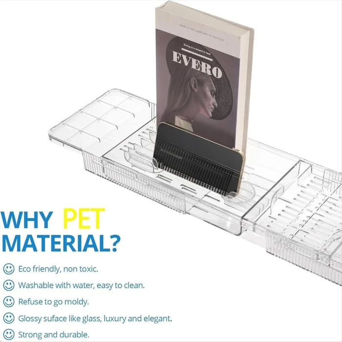 Extendable PET Bathtub Tray & Bathroom Storage Shelf — Adjustable Shower Caddy Organiser