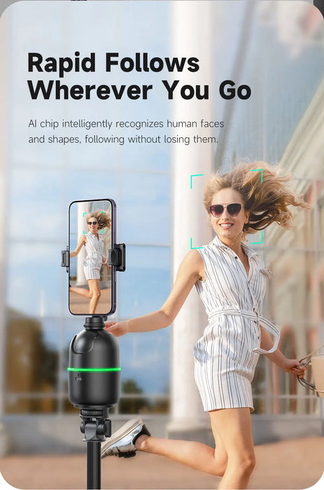 P03 360° Auto Face-Tracking AI Phone Gimbal — Desktop Tripod Holder for Vlog & Live
