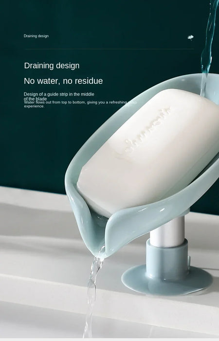 Leaf-Shaped Drain Soap Holder with Suction Cup – Grey Soap Box & Drying Rack (1pc)