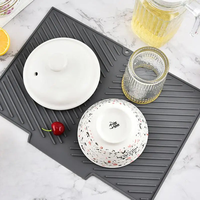 Silicone Drying Mat & Anti-Scald Coaster — Non-Slip Rectangle Dish Drainer