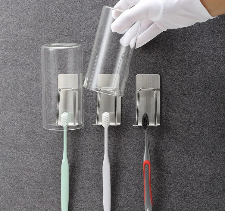 Stainless Steel Wall-Mount Toothbrush & Shaver Holder — 1 or 2 pcs