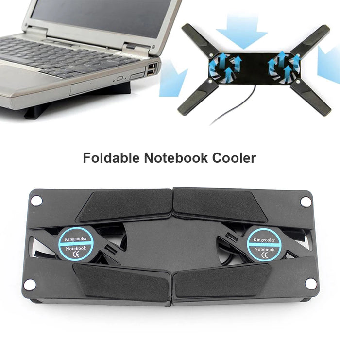Foldable Laptop Cooler with Dual 60mm Fans — USB-Powered Stand for 7–15-inch Notebooks