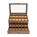 24-Slot Watch Box — Brown PU & Wood Display Case with Glass Lid