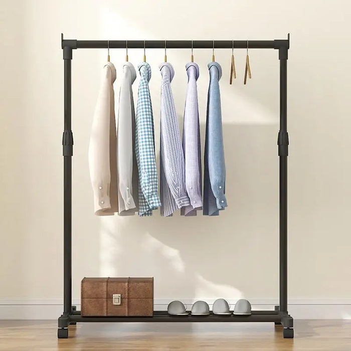 Telescopic Heavy-Duty Metal Clothes Rack on Wheels — Adjustable Garment & Drying Rack