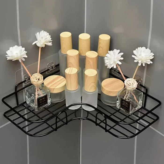 No-drill Wall-mounted Triangle Bathroom Shelf — Single Tier Metal Shower Caddy