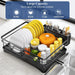 Large Rustproof Steel Dish Rack with Drainboard & Utensil Holder – Black