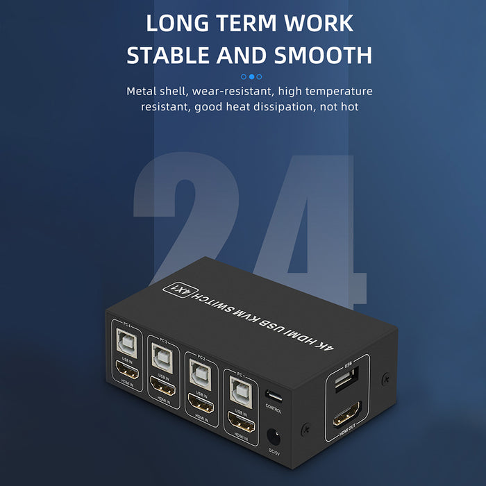 4 Port HDMI KVM Switch 4 in 1 out 4K 60Hz HDMI USB Switch Selector with Desktop Controller for 4 PC Share Monitor Mouse Keyboard