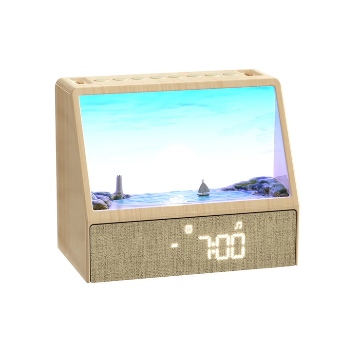 Sunrise Wake‑Up Light with White Noise, Bluetooth Night Lamp (Wood Grain)