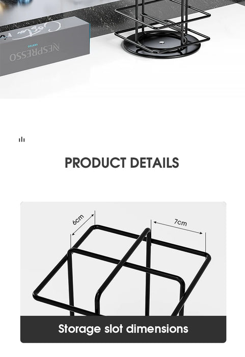 40‑Pod VertuoLine Carousel Pod Holder — 360° Rotating Wire Stand, Black