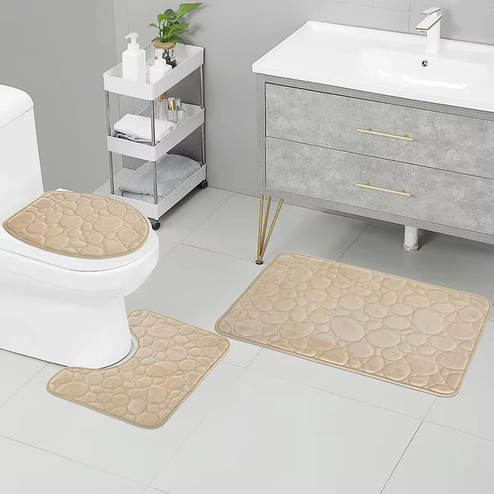 3-piece Microfibre Bath Mat Set — Absorbent, Non-slip, Stone Pattern