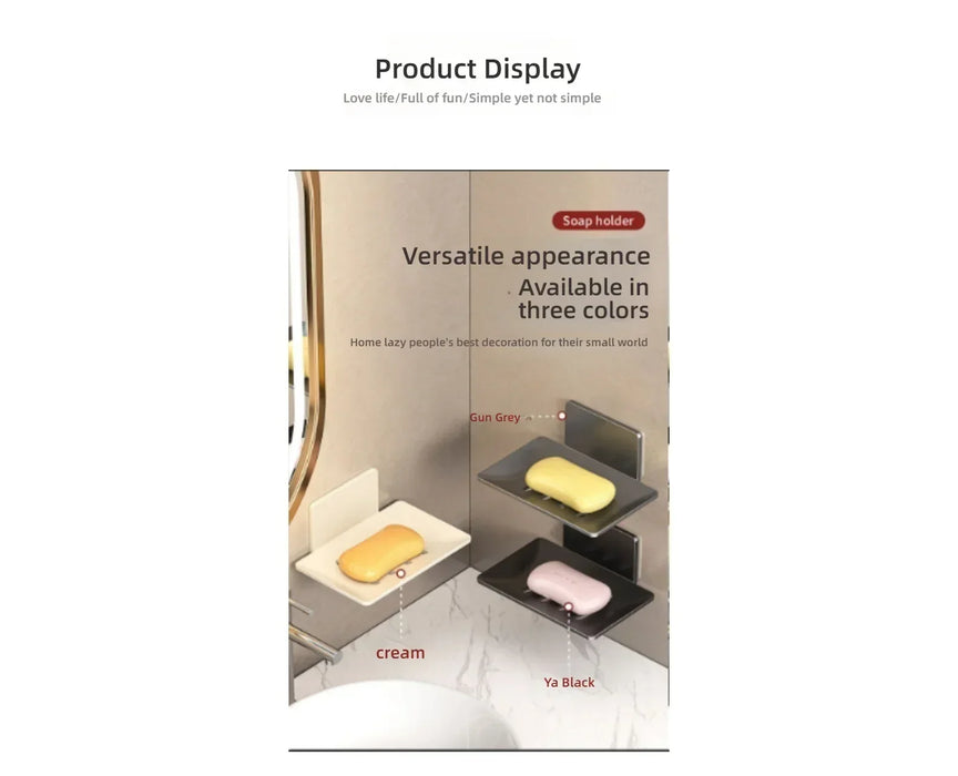 No-Drill Wall-Mounted Space Aluminium Soap Rack — Single or 3-Pack, Black/Grey/White