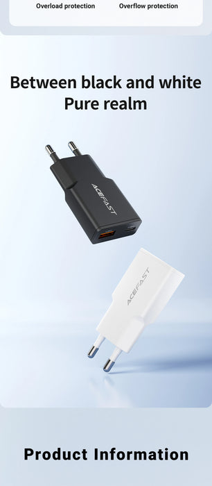 ACEFAST 30W GaN USB-C Fast Charger (EU Plug) – USB-C + USB-A PD/QC Travel Adapter