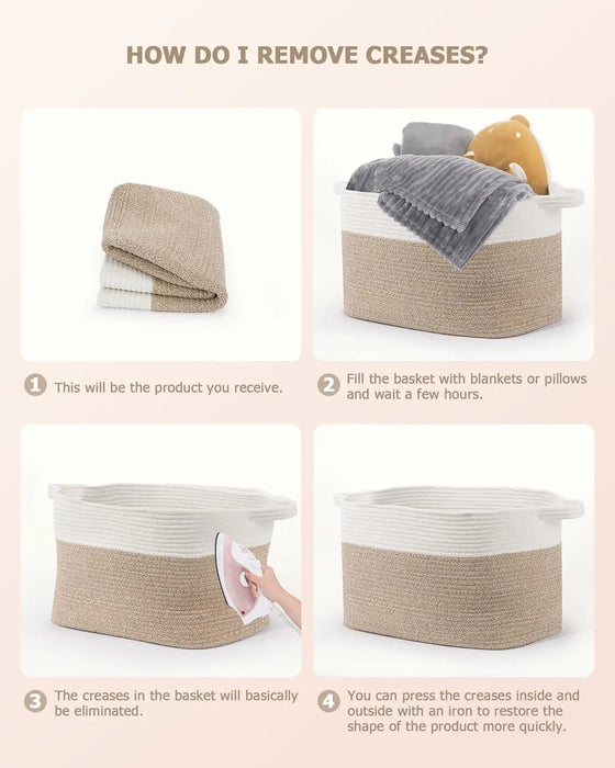 Large Cotton Rope Storage Basket – Foldable Laundry & Blanket Bin (55×38×30cm)