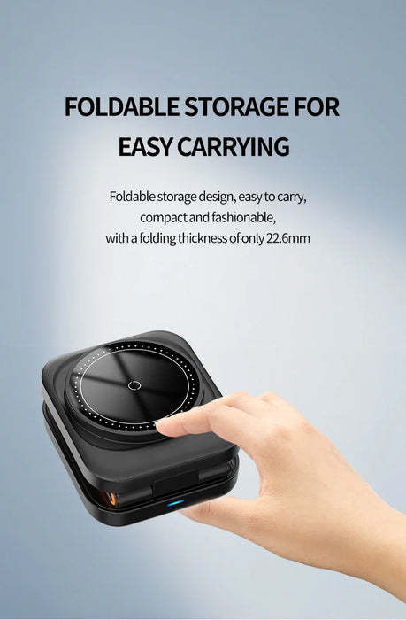 3‑in‑1 Foldable Magnetic Fast Wireless Charger Stand for iPhone 12–17, Apple Watch & AirPods