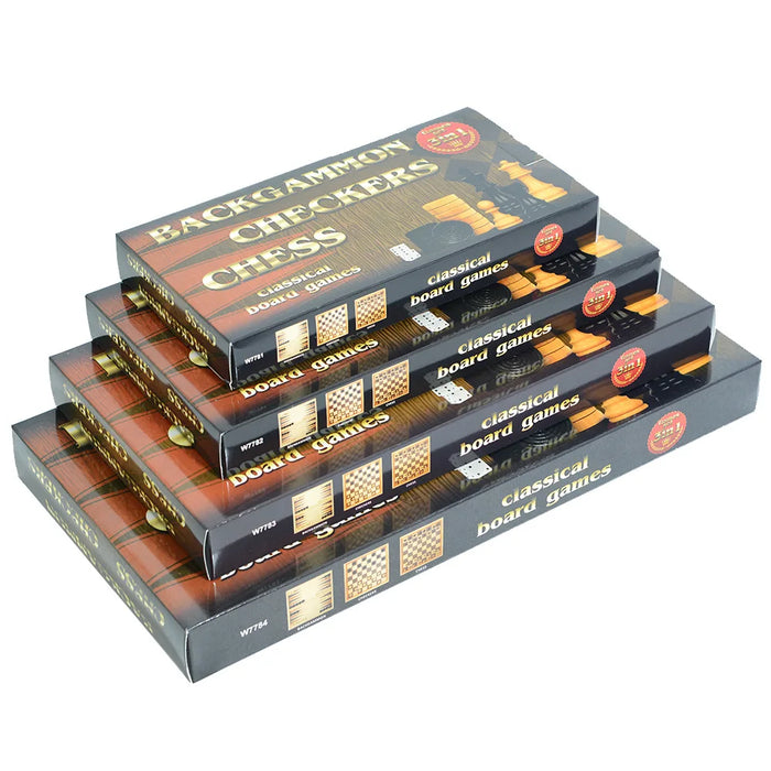 Three-in-One Wooden Game Set — Chess, Checkers & Backgammon, Portable