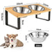 Elevated Wooden Pet Bowl Stand — 15° Tilt, Stainless Steel Double Bowls