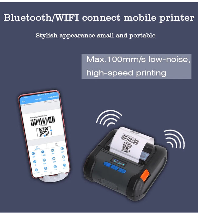Portable 80mm Thermal Label & Receipt Printer — USB, Wi‑Fi & Bluetooth (iOS/Android/Windows)