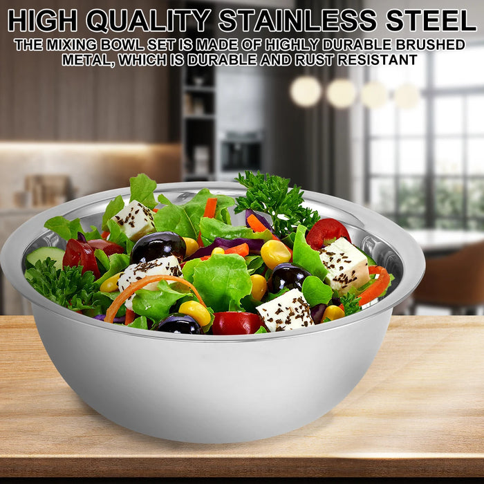 5-Piece Stainless Steel Nesting Mixing Bowl Set — 5 Sizes for Cooking, Baking & Storage