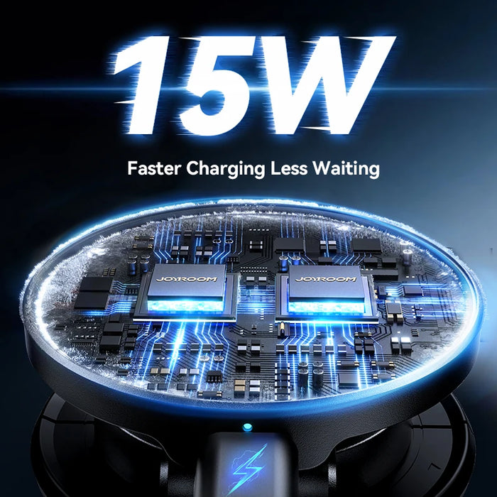 Joyroom JR-ZS408 Magnetic Car Mount — 15W Wireless Charger, N55 Magnets, 360° Rotation