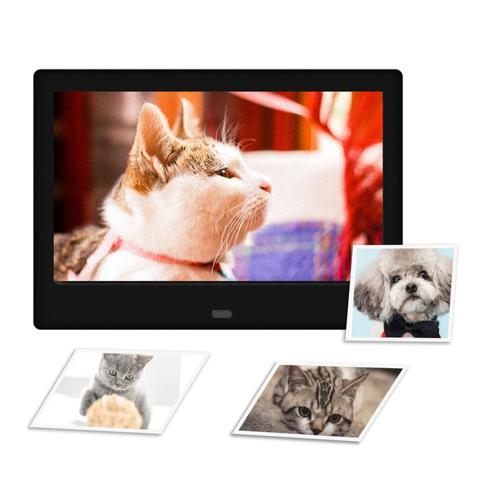 7-inch Digital Photo Frame — 16:9 LED Display, Photo, Video & Music, Clock & Calendar