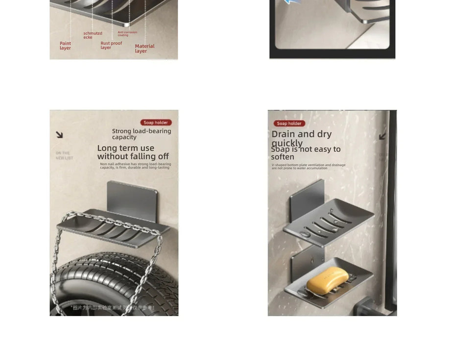 No-Drill Wall-Mounted Space Aluminium Soap Rack — Single or 3-Pack, Black/Grey/White