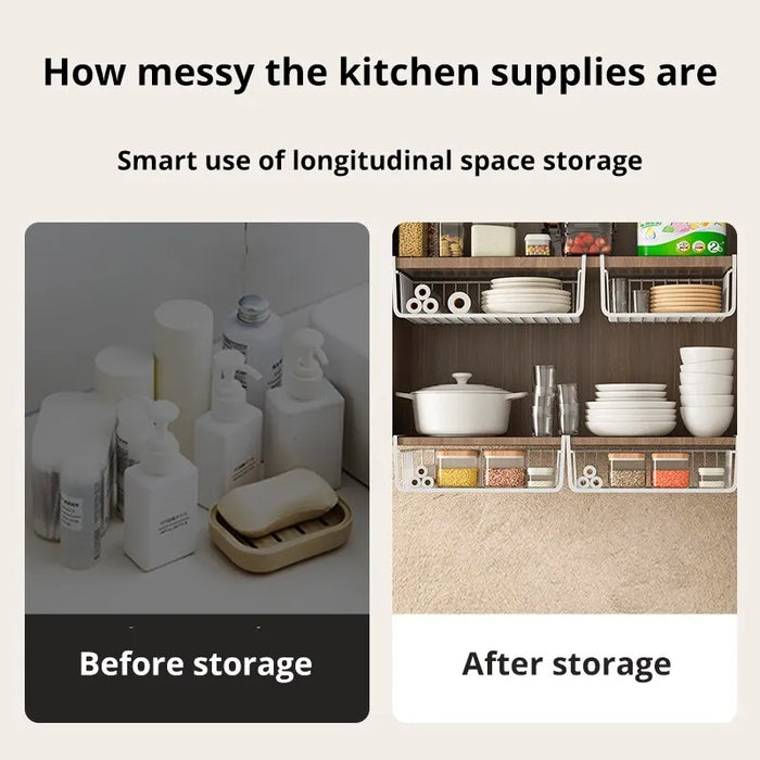 Large Capacity Hanging Under-Cabinet Metal Storage Basket – Single Tier, White or Black