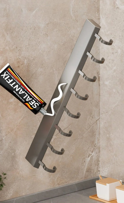 Drill-Free Wall-Mounted Aluminium Hook Rack — 6/8/10 Hook Options