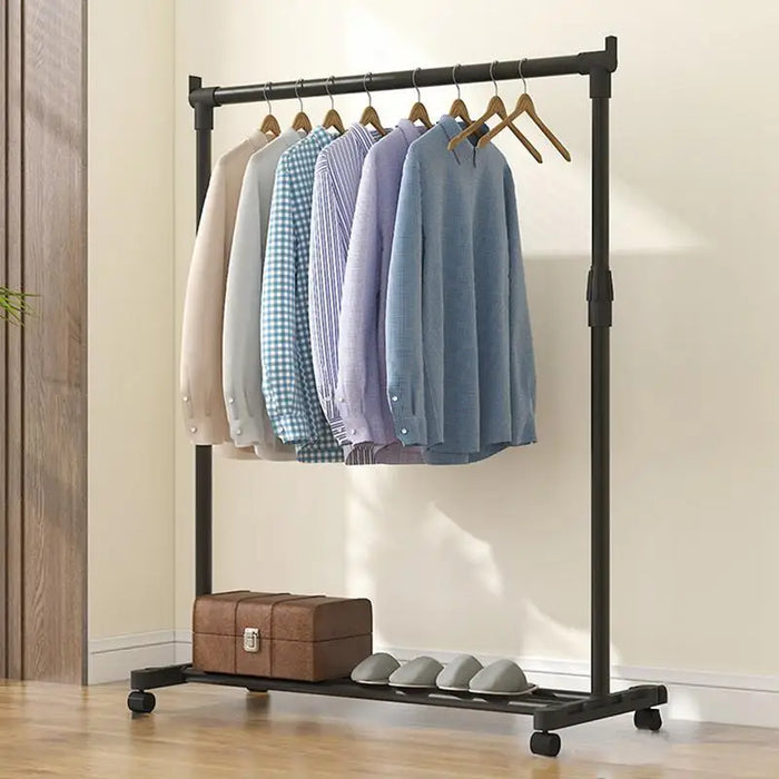 Telescopic Heavy-Duty Metal Clothes Rack on Wheels — Adjustable Garment & Drying Rack