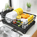 Steel 1-Tier Dish Rack with Angled Drainboard & 3-Slot Cutlery Caddy — Black
