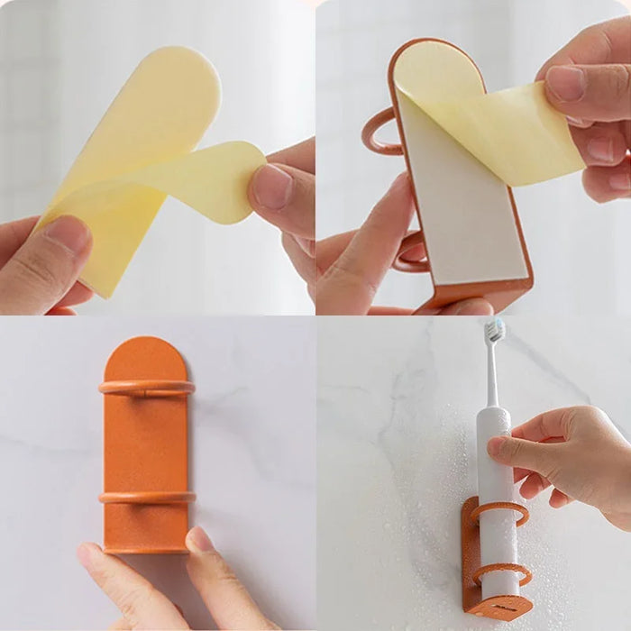 Punch-Free Wall-Mounted Toothbrush Holder — Wrought Iron, Compact Wall Storage