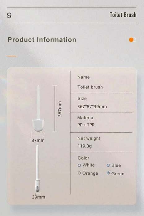 Wall-Mounted Soft TPR Toilet Brush with Removable Handle — Space-Saving