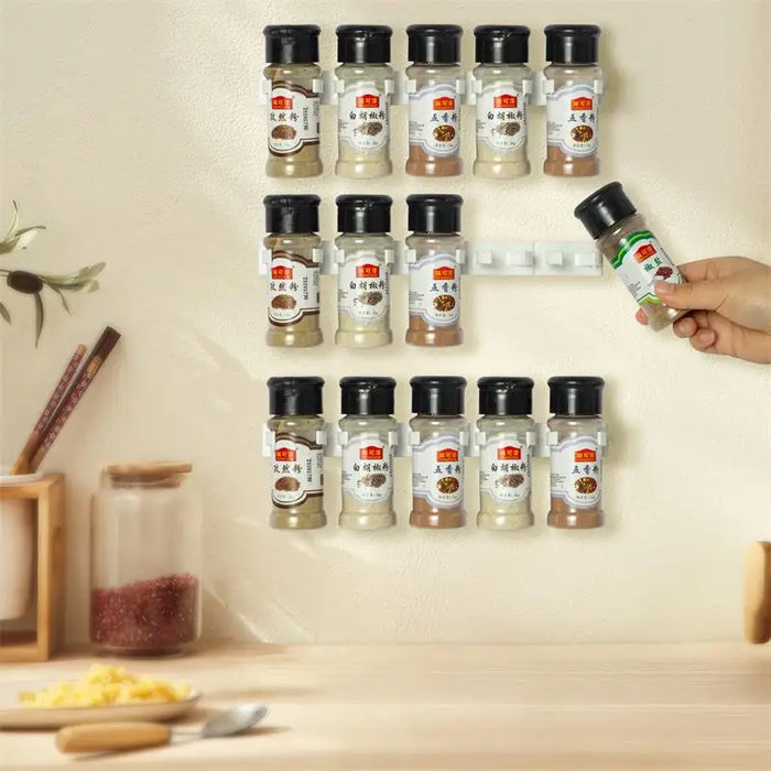 2-Pack Grey Wall-Mounted Adhesive Spice Rack – Five-Hole Jar & Bottle Holder