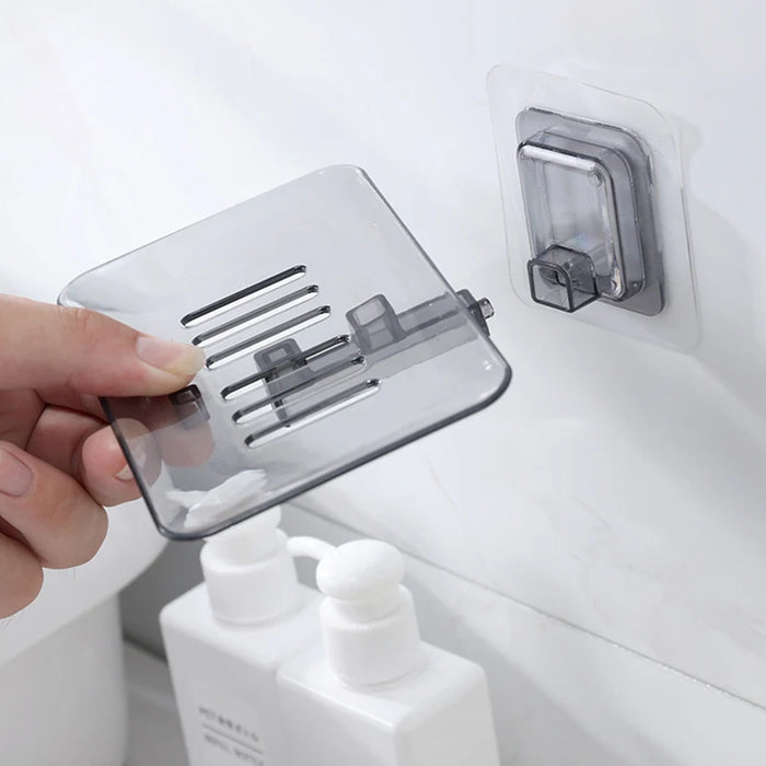 Self‑Adhesive Wall‑Mounted Soap Holder with Drain — Transparent & Colour Options