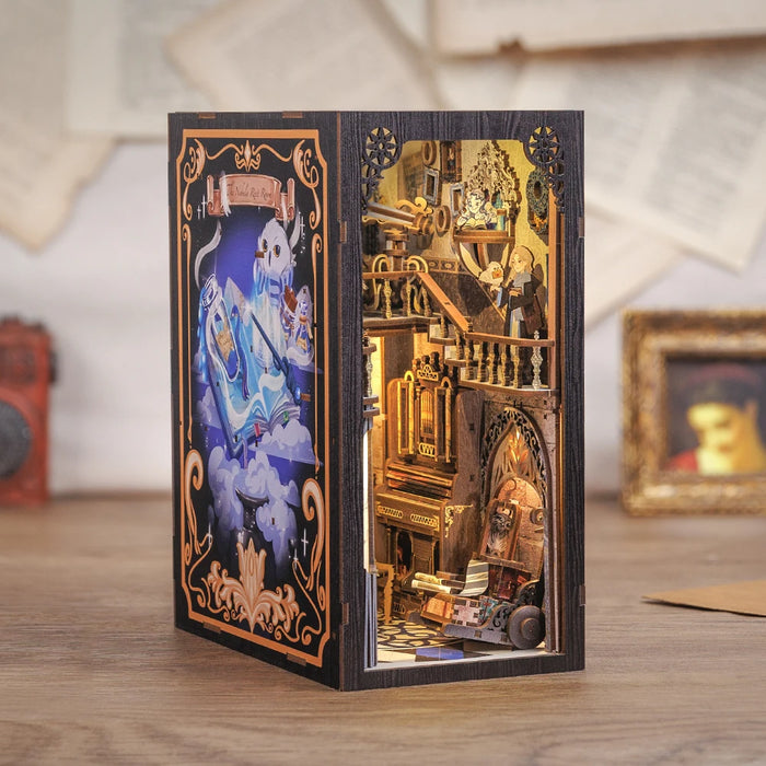Book Nook Miniature Dollhouse Kit with Touch Light & Dust Cover — Nebula Common Room