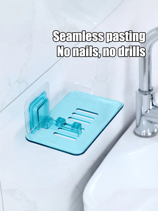 Self‑Adhesive Wall‑Mounted Soap Holder with Drain — Transparent & Colour Options