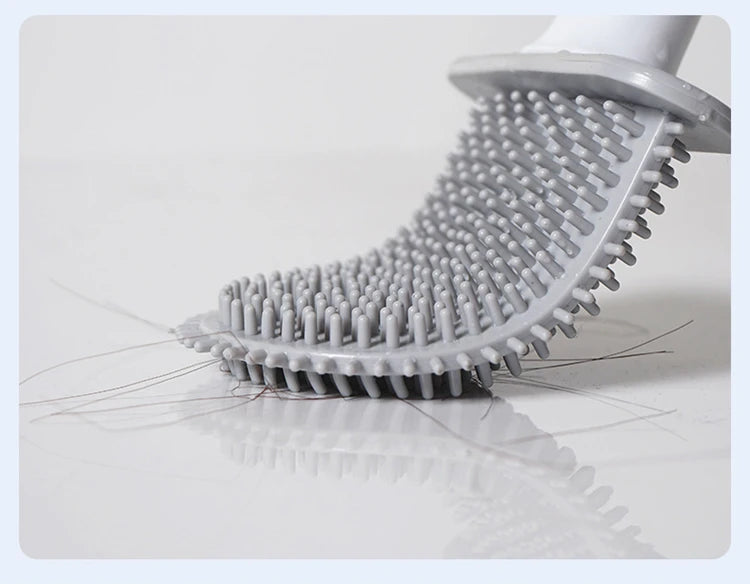 Silicone Toilet Brush with Quick‑Dry Base, Flexible Flat Head and Non‑Slip Handle