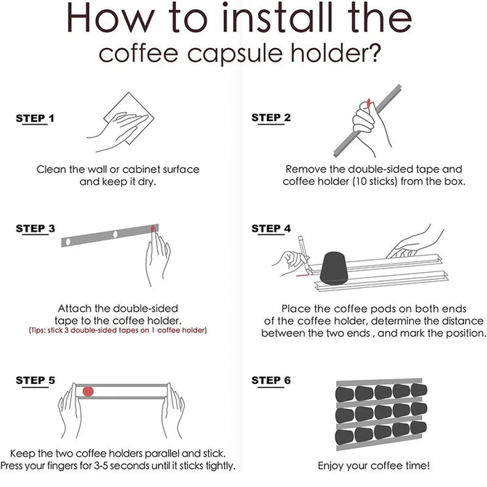 6-Pack Coffee Pod Storage Strips — Space-Saving Holder for Keurig, N‑Cup & Nespresso Compatible Capsules