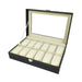 12-Slot Watch Box — Grey PU Leather with Clear Window & Velvet Lining