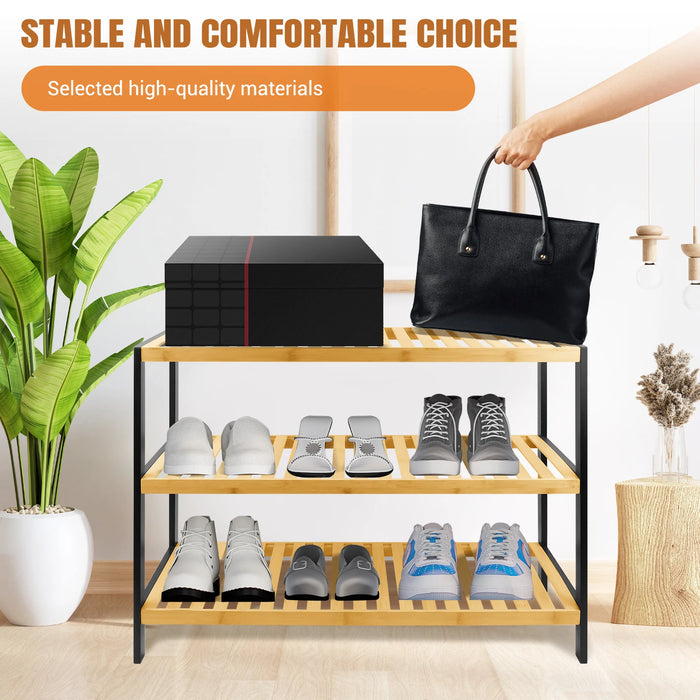 3-Tier Natural Bamboo Shoe Rack — 70 x 25 x 55 cm Space-Saving Wooden Storage