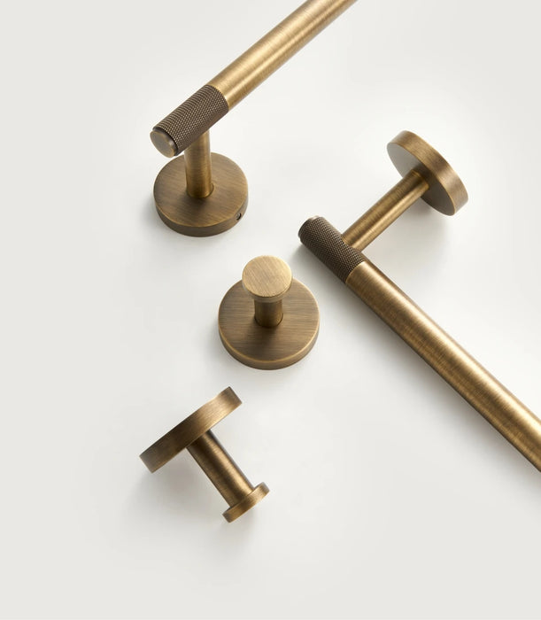 Brass Knurled Antique Bronze Bathroom Hardware – Towel Rack, Toilet Roll Holder & Hook