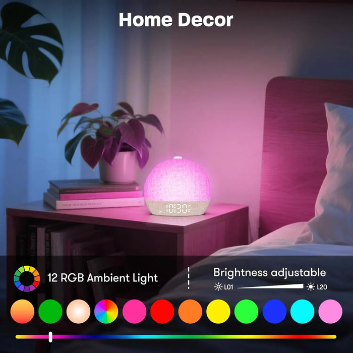 Wake-Up Sunrise Alarm Clock — 30 White-Noise Sounds, Dimmable RGB Night Light