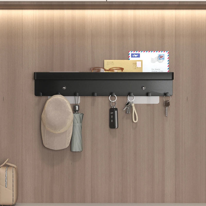 Wall-Mounted Key Organiser with Tray and Hooks – No-Drill or Drill Fixing