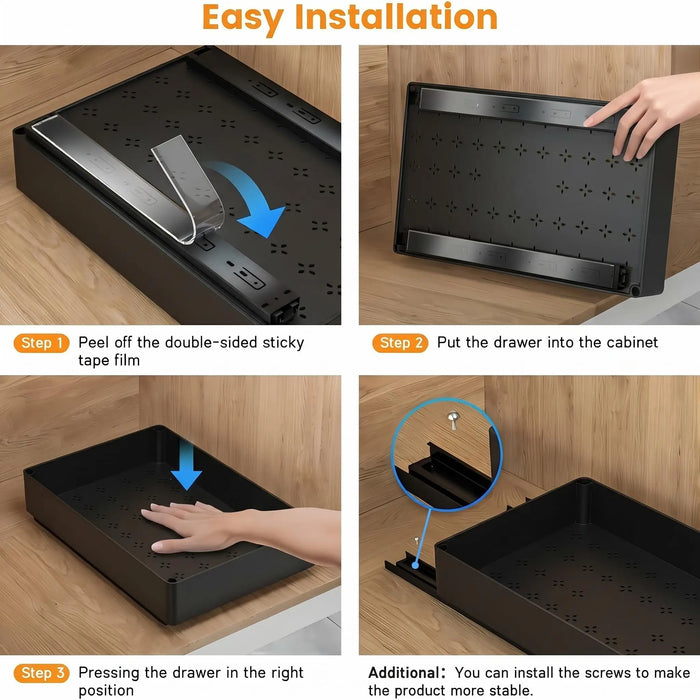 No-Drill Pull-Out Cabinet Organiser — Sliding Drawers for Kitchen & Pantry