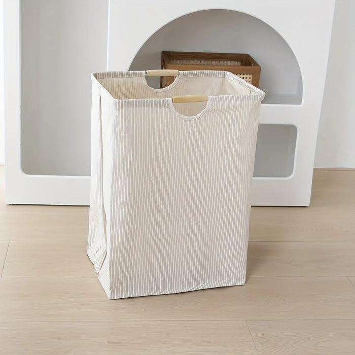 Large Dual-Handle Laundry Hamper — Tall Freestanding Waterproof Cotton Basket (Khaki)