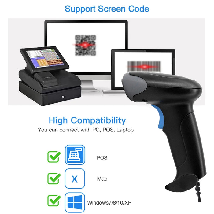 U20 Bluetooth/Wired 1D & 2D Handheld Barcode Scanner – Portable CMOS QR Reader